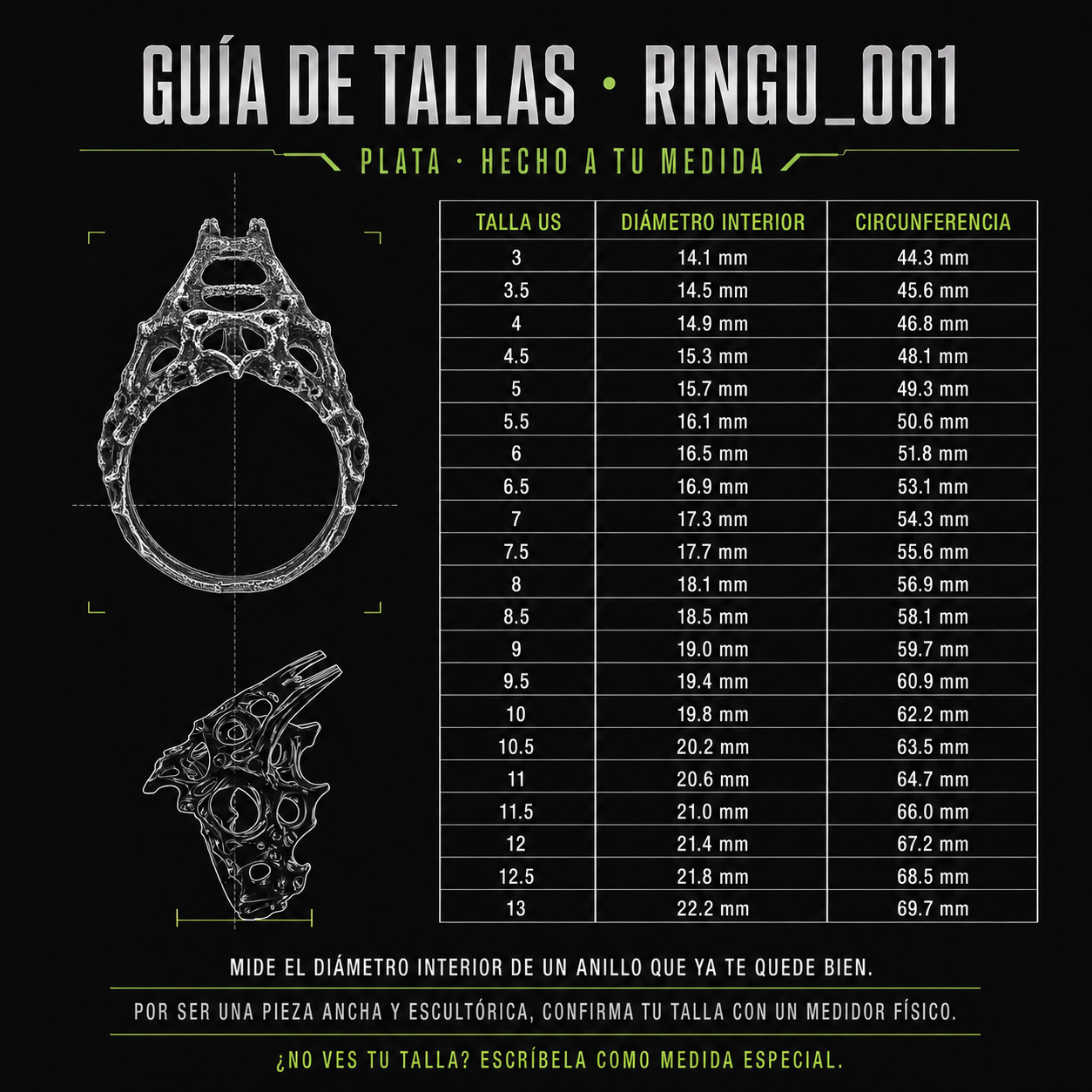 Guía de tallas RINGU 001