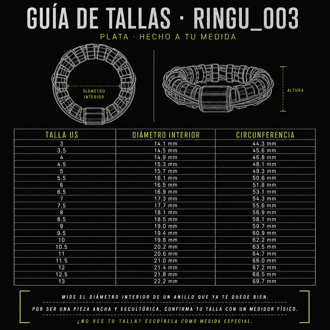 Guía de tallas RINGU 003